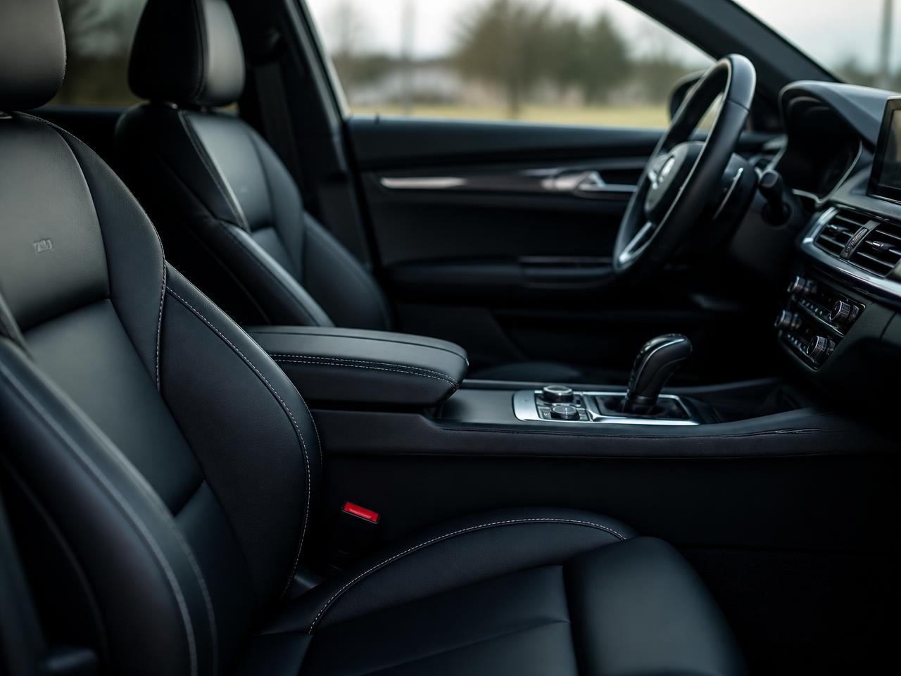 Clean black leather interior after interior car detailing in Millbrae, CA